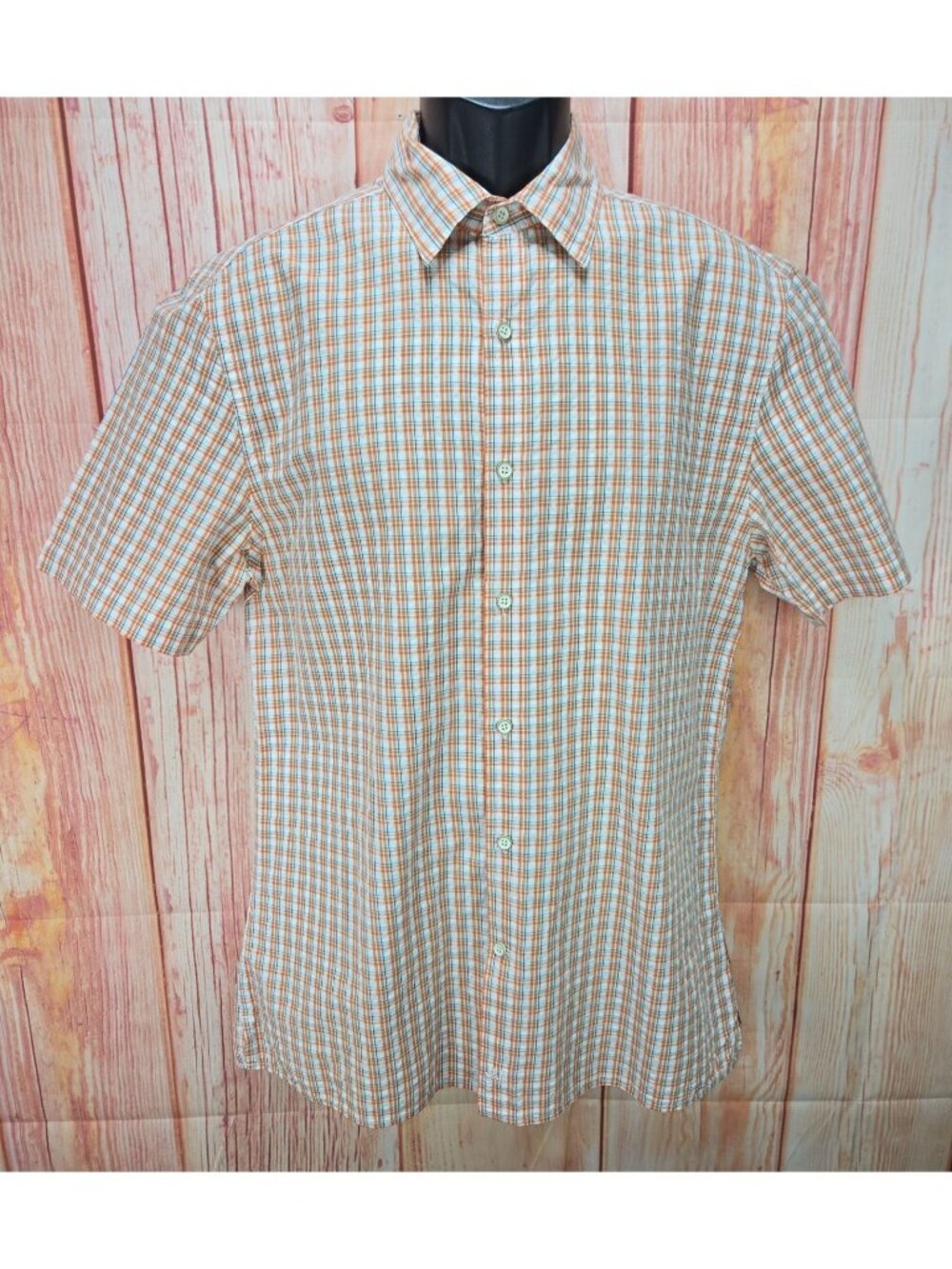Johnston & Murphy Men's Orange Plaid Short Sleeve Shirt Medium